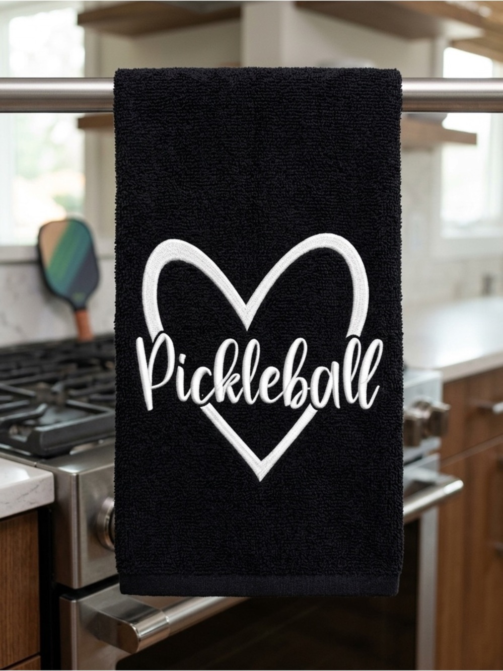 Black Pickleball Heart Embroidered Towel New Made to order